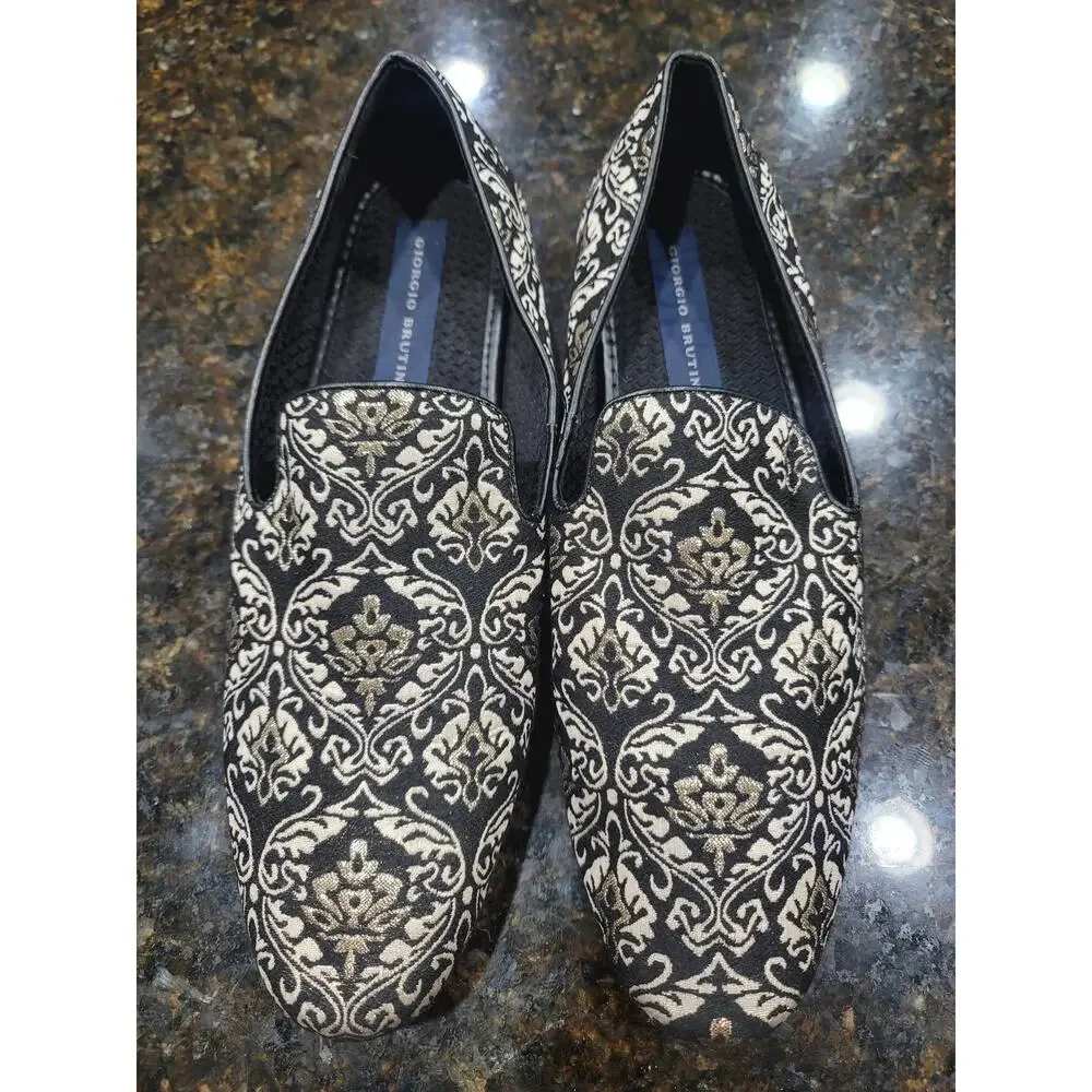 Giorgio Brutini Loafer Shoes Mens Size 11M Black Paisley Print Round Toe Slip On